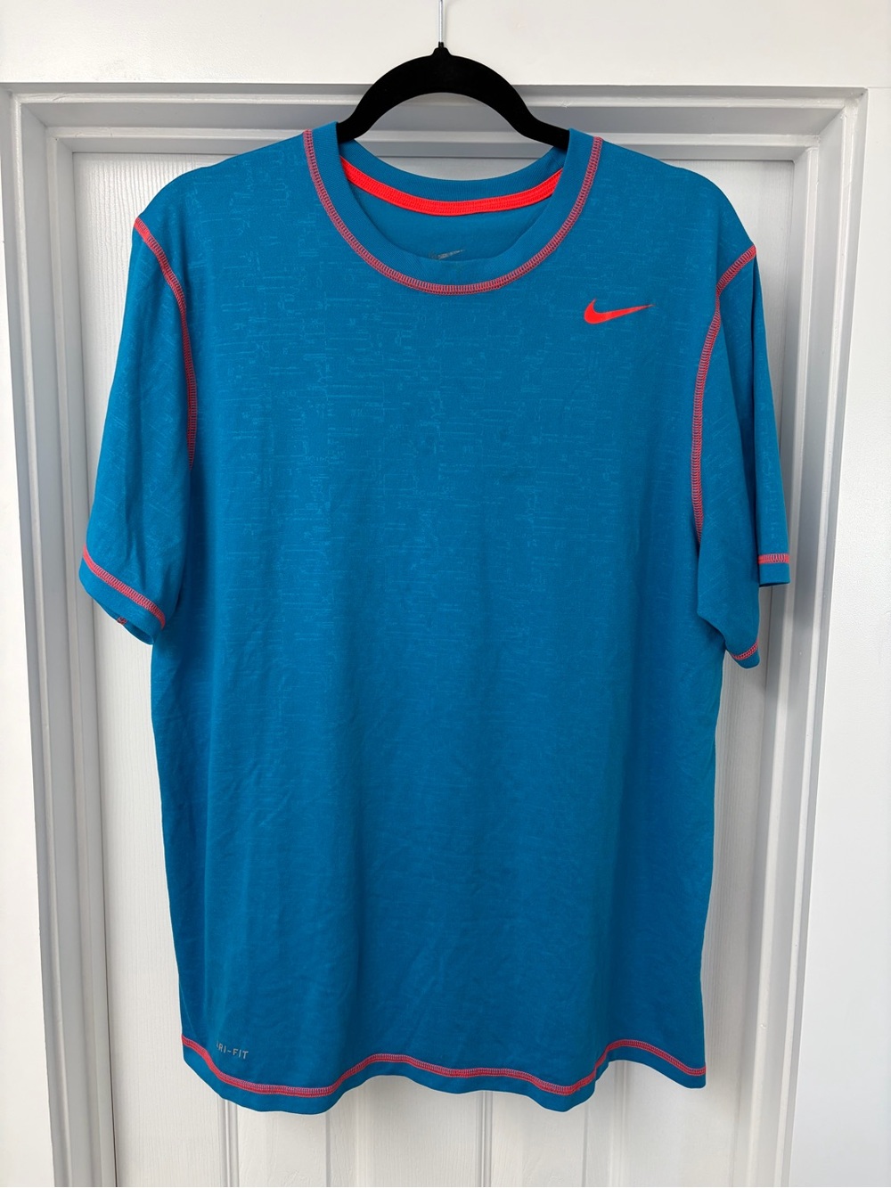 Nike Blue Short-Sleeve Dri-FIT Tee with Coral Accents